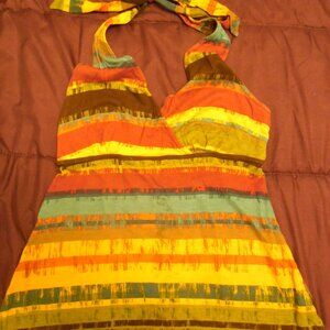 Boho multi-coloured halter neck. Small size. Made in Indonesia.